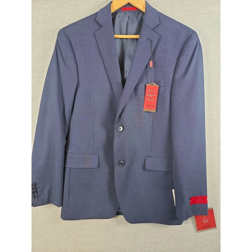 Alfani Blazer Mens 36S Suit Jacket Sport Coat Slim Fit Blue‎ Stretch Travel NEW